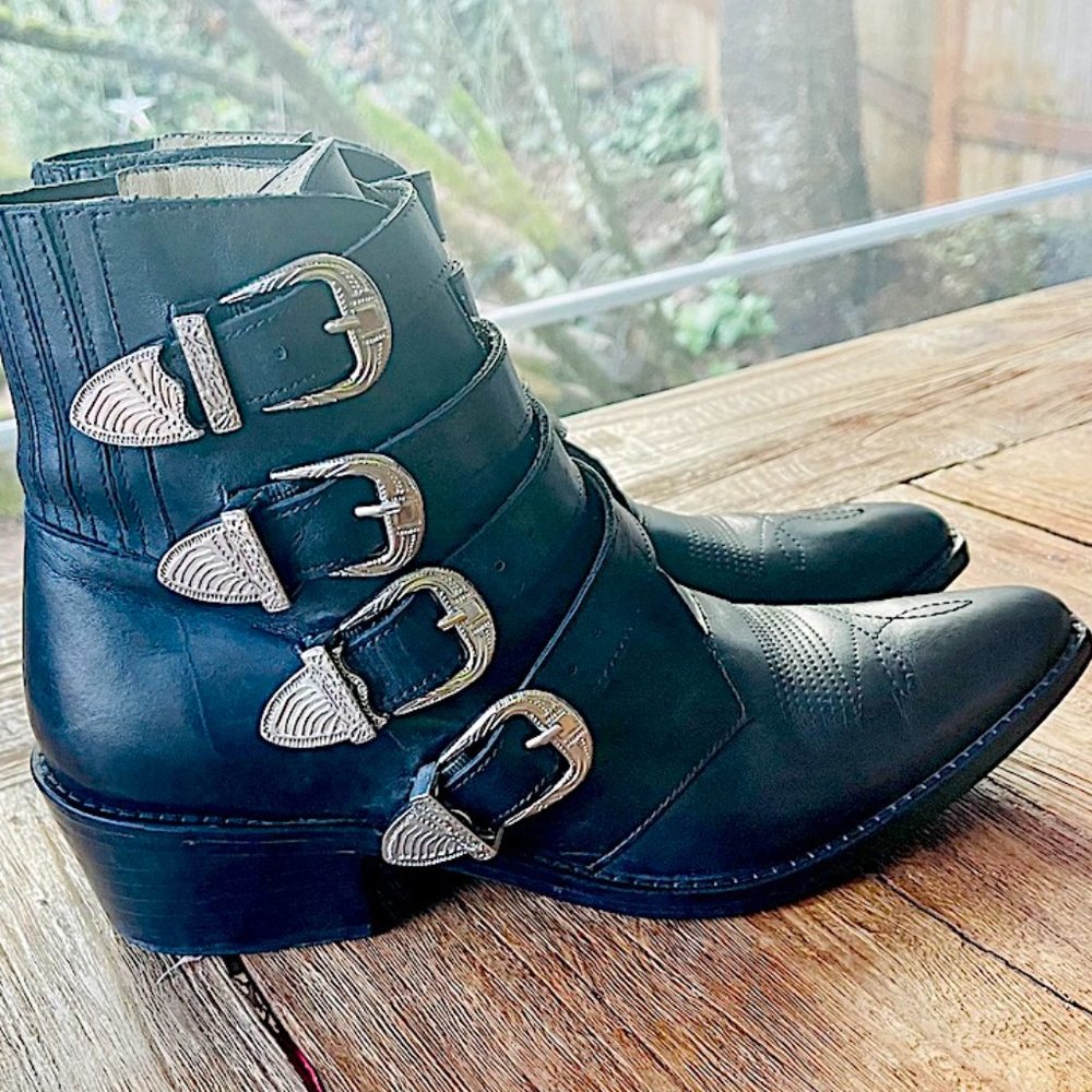 Toga Pulla Black Leather Buckle Boots  size 40/US 9